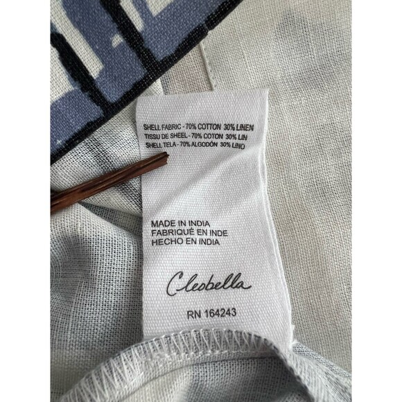 Cleobella Collared Short Sleeve Blouse Cotton Linen Blue Graphic Print Beachy XS - Picture 7 of 9